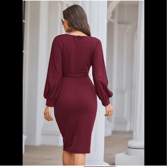 NEW Burgundy Solid Career & Sexy Form Fitting Bodycon Dress Lady's M - Picture 2 of 11